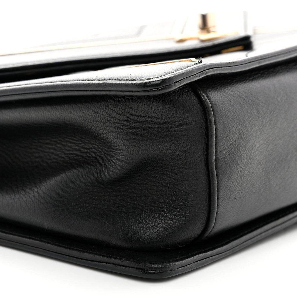 Lambskin Reversed Chevron Quilted Flap Black