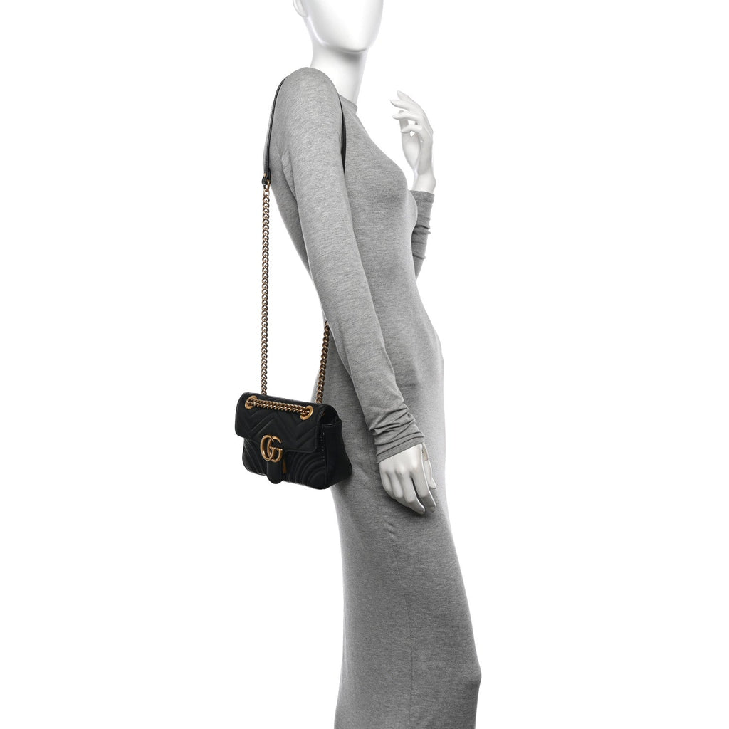 Calfskin Matelasse Mini GG Marmont Shoulder Bag Black