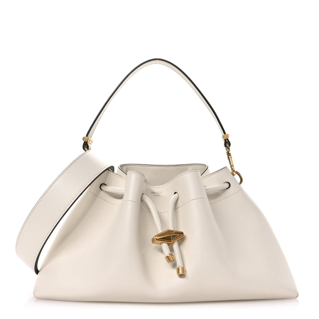Smooth Shiny Calfskin Cinch M Bucket Bag White