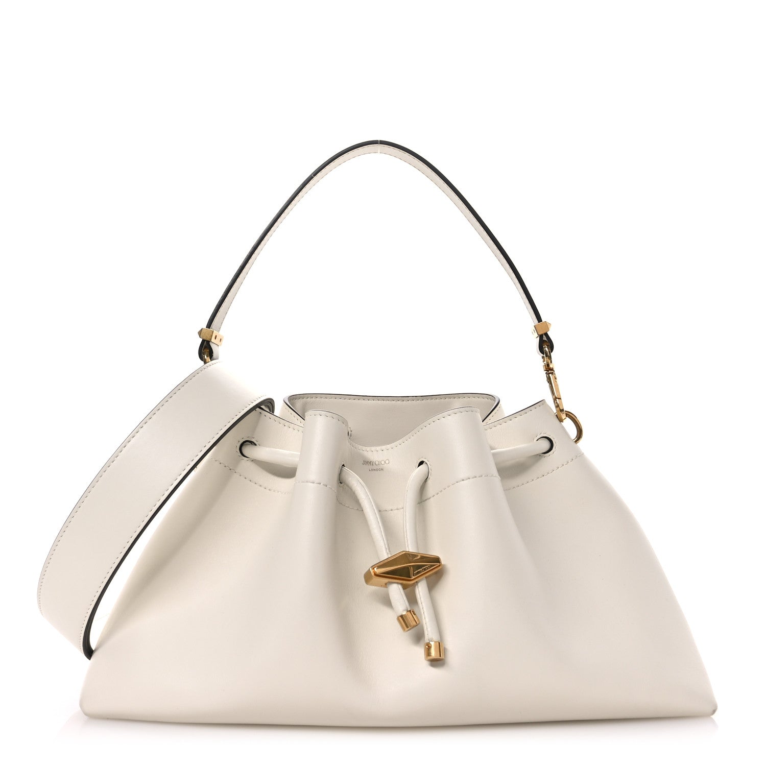 Smooth Shiny Calfskin Cinch M Bucket Bag White