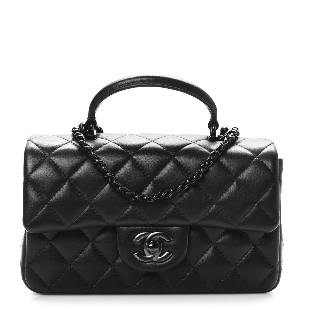 Lambskin Quilted Mini Top Handle Rectangular Flap So Black