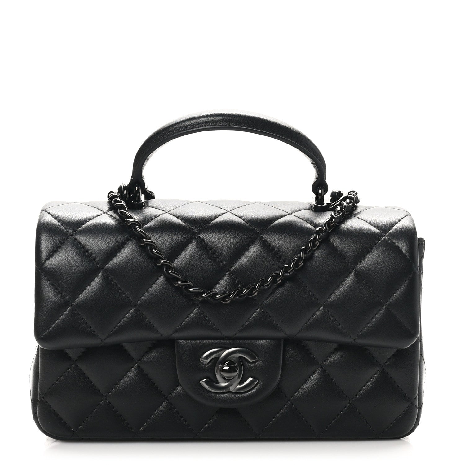 Lambskin Quilted Mini Top Handle Rectangular Flap So Black