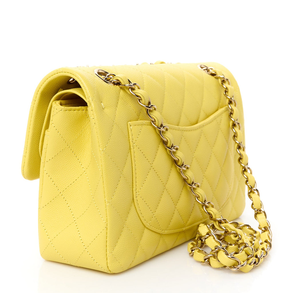 Caviar Quilted Small Double Flap Light Yellow