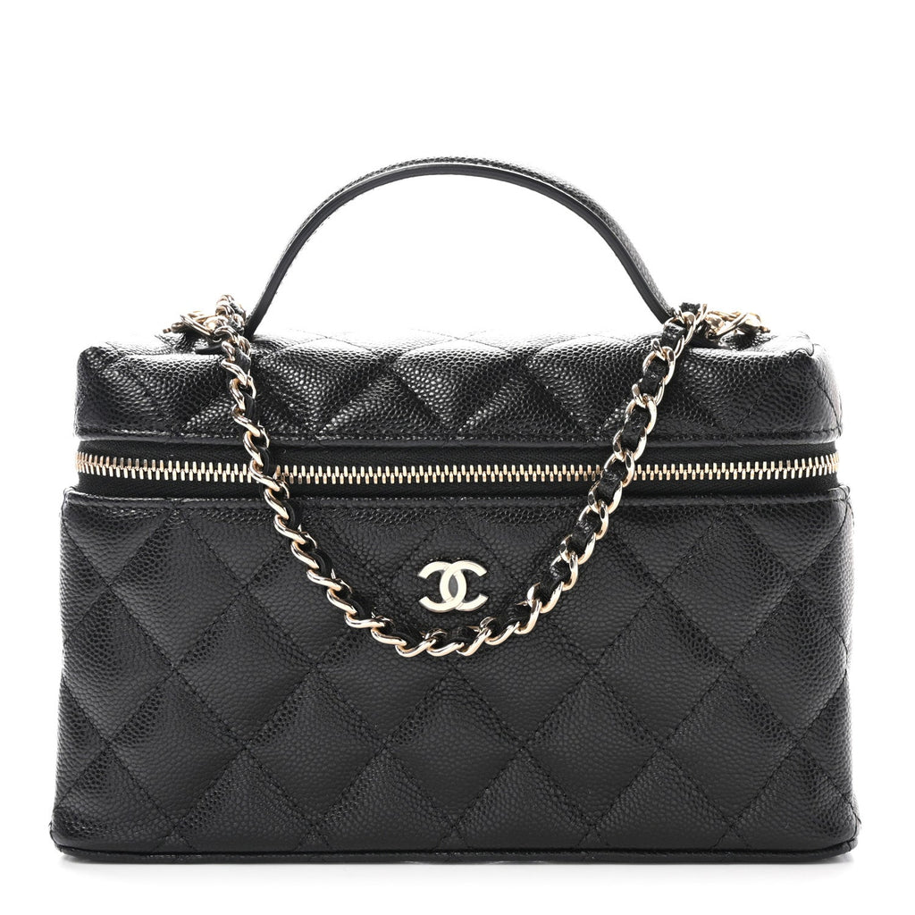 Caviar Quilted Top Handle Slim Vanity With Chain Black