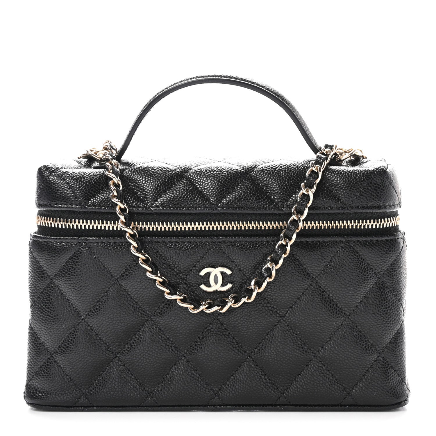 Caviar Quilted Top Handle Slim Vanity With Chain Black