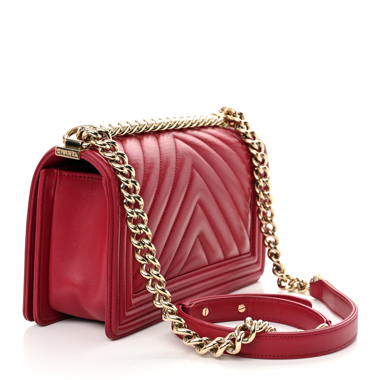 Lambskin Chevron Quilted Medium Boy Flap Dark Pink