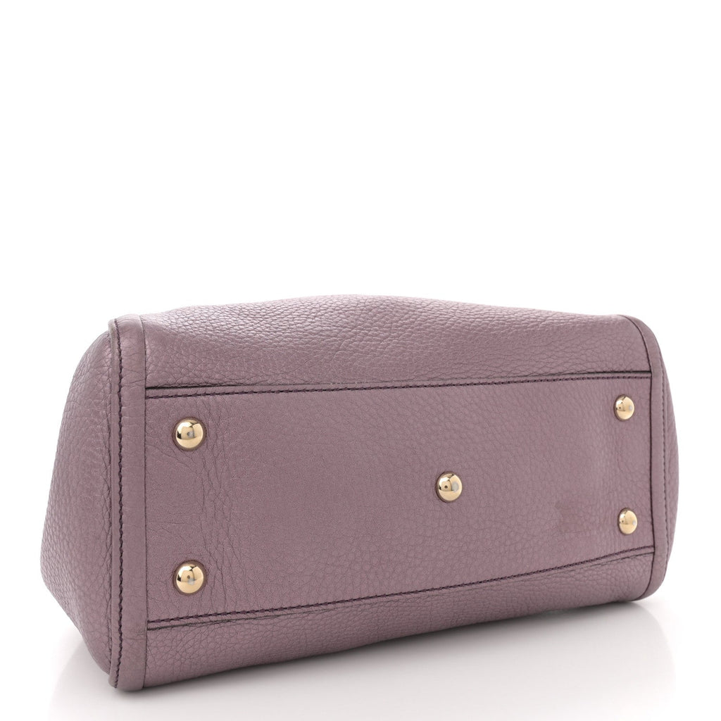 Metallic Pebbled Calfskin Small Soho Shoulder Bag Purple