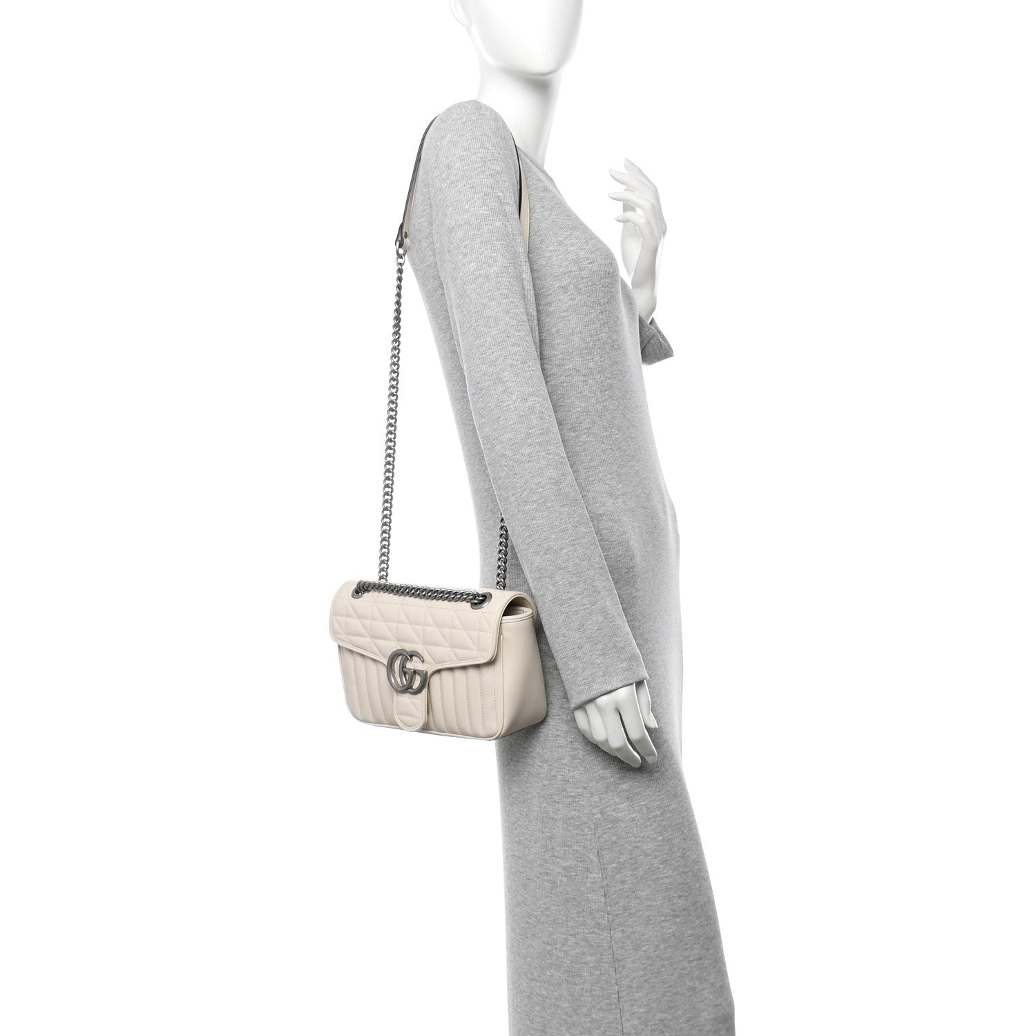 Calfskin Matelasse Aria Small GG Marmont Shoulder Bag Mystic White