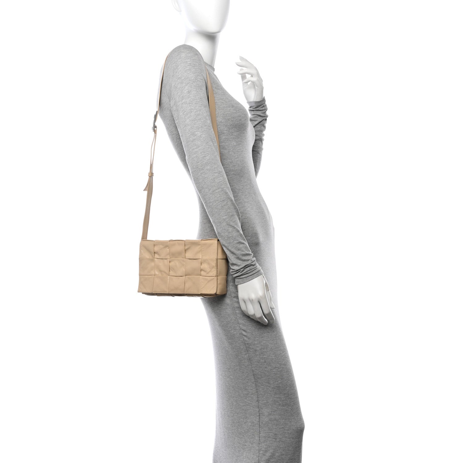 Paper Calfskin Maxi Intreccio Cassette Crossbody Bag Beige