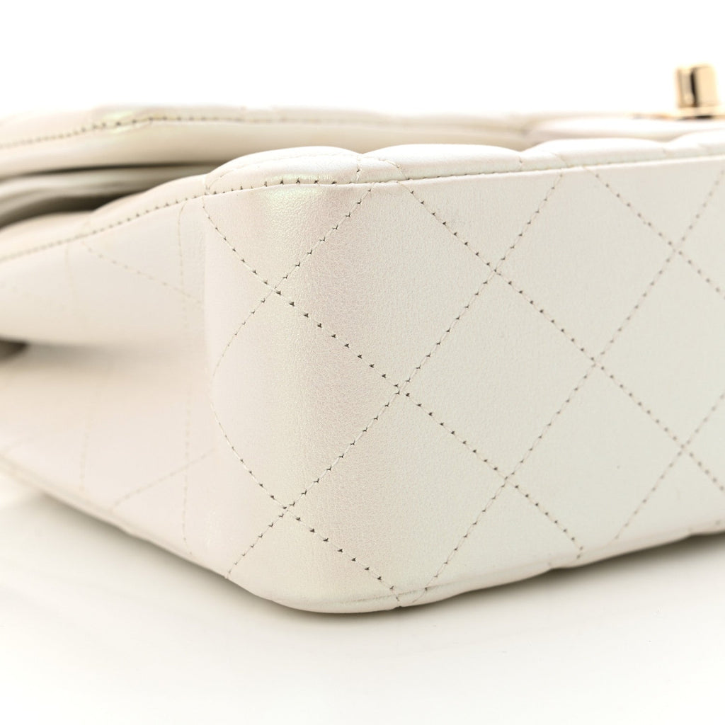 Iridescent Calfskin Quilted Medium Double Flap White