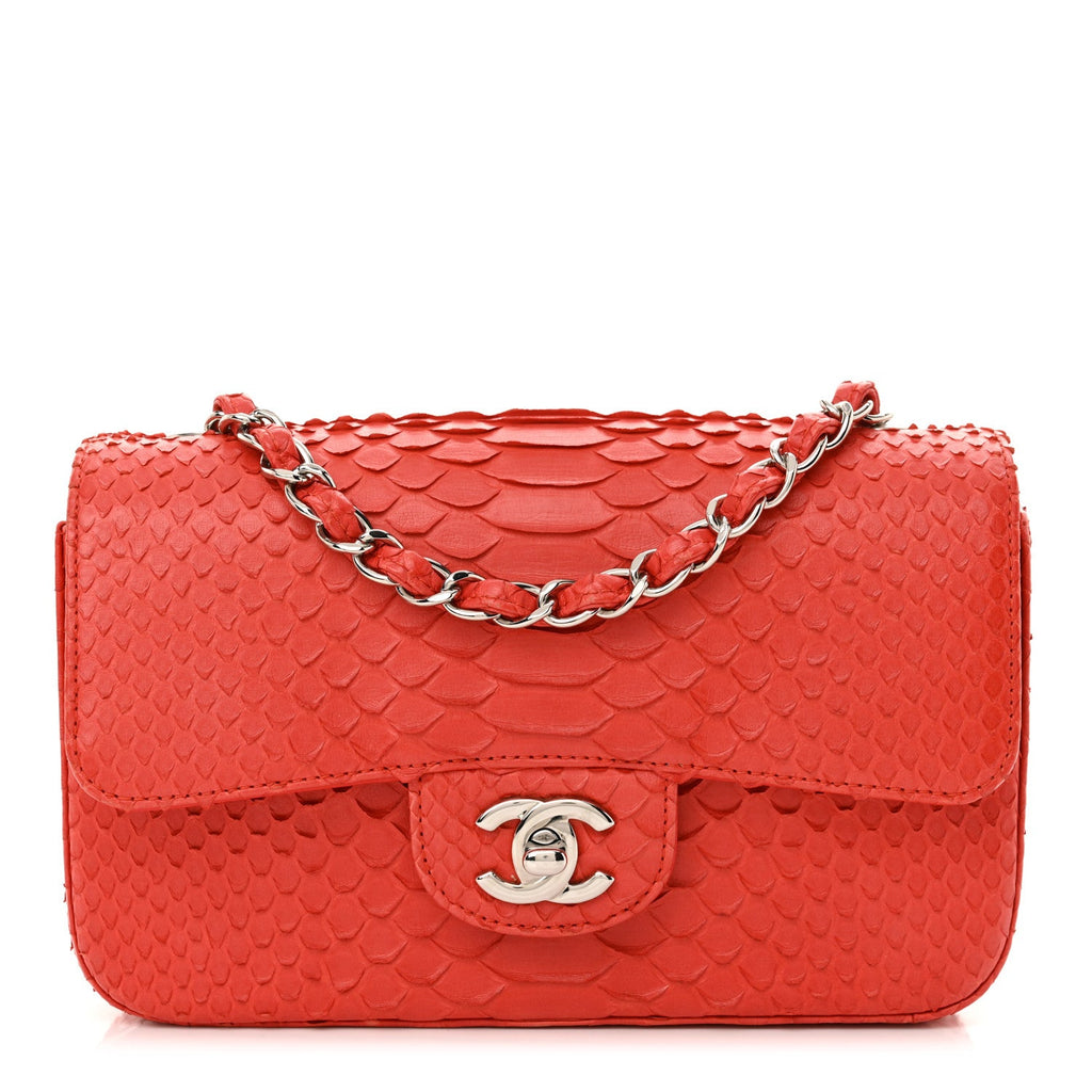 Snakeskin Mini Rectangular Flap Red