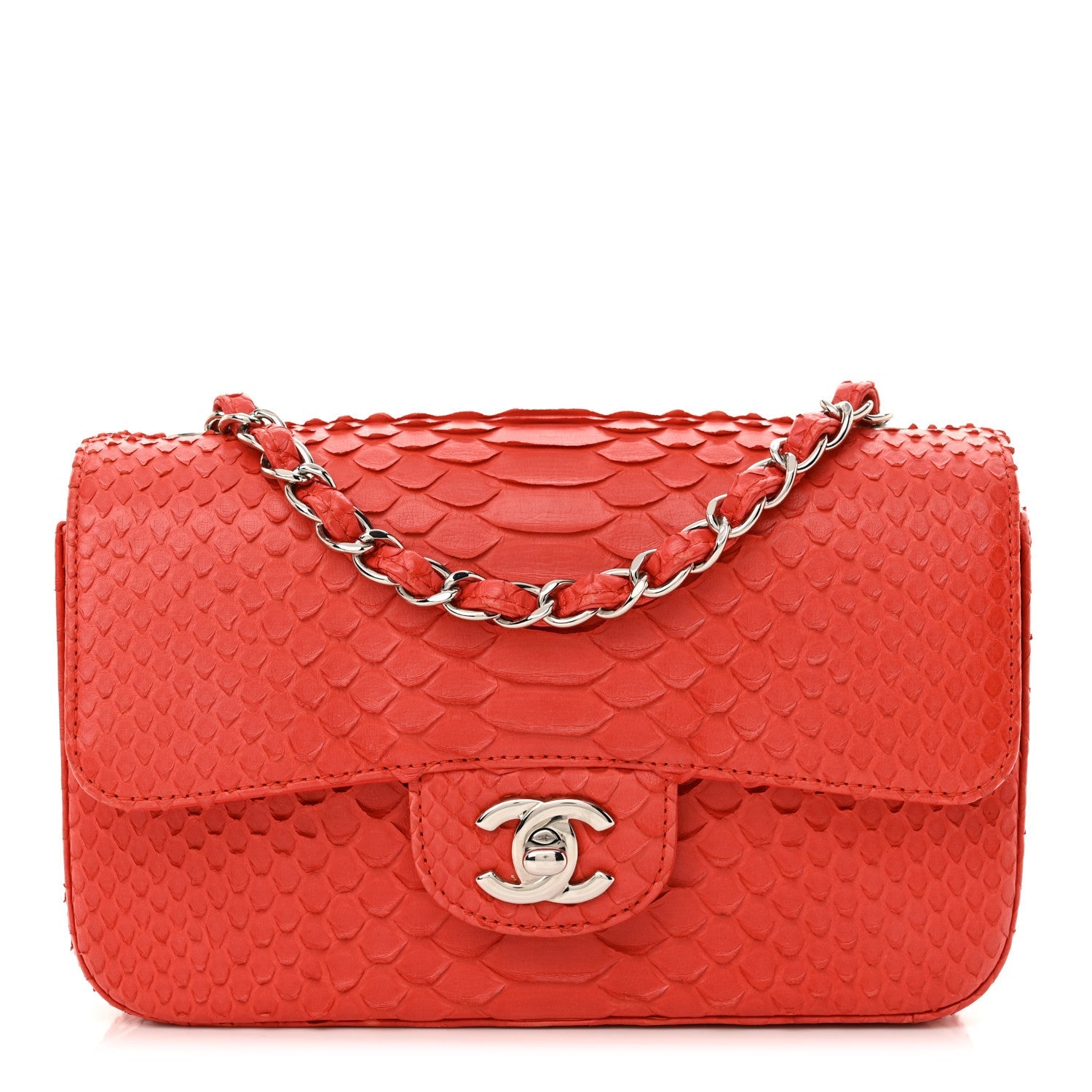 Snakeskin Mini Rectangular Flap Red