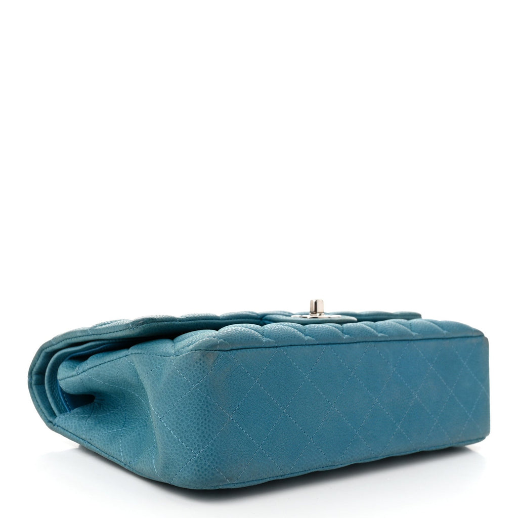 Iridescent Caviar Quilted Medium Double Flap Blue