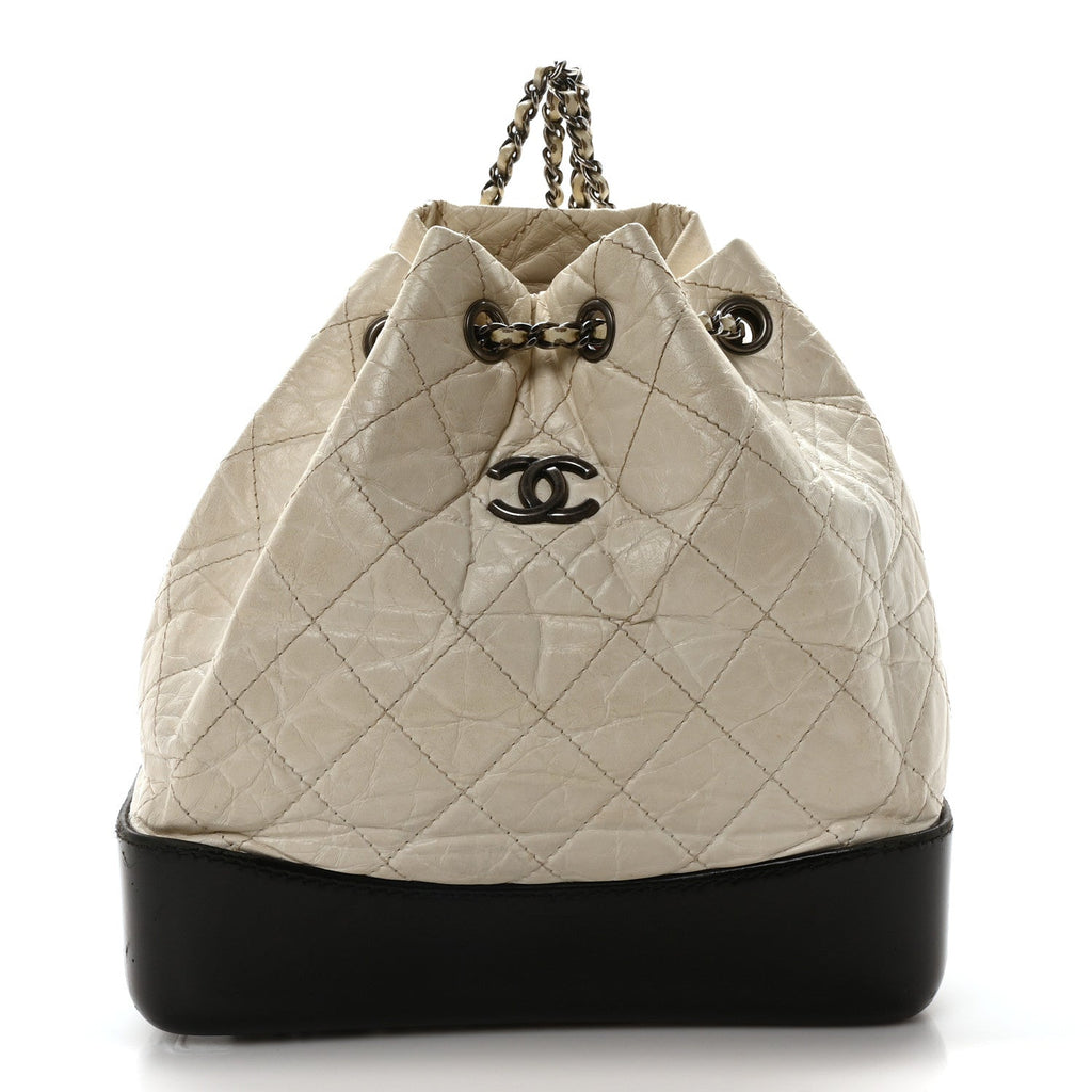 Aged Calfskin Quilted Small Gabrielle Backpack Black White