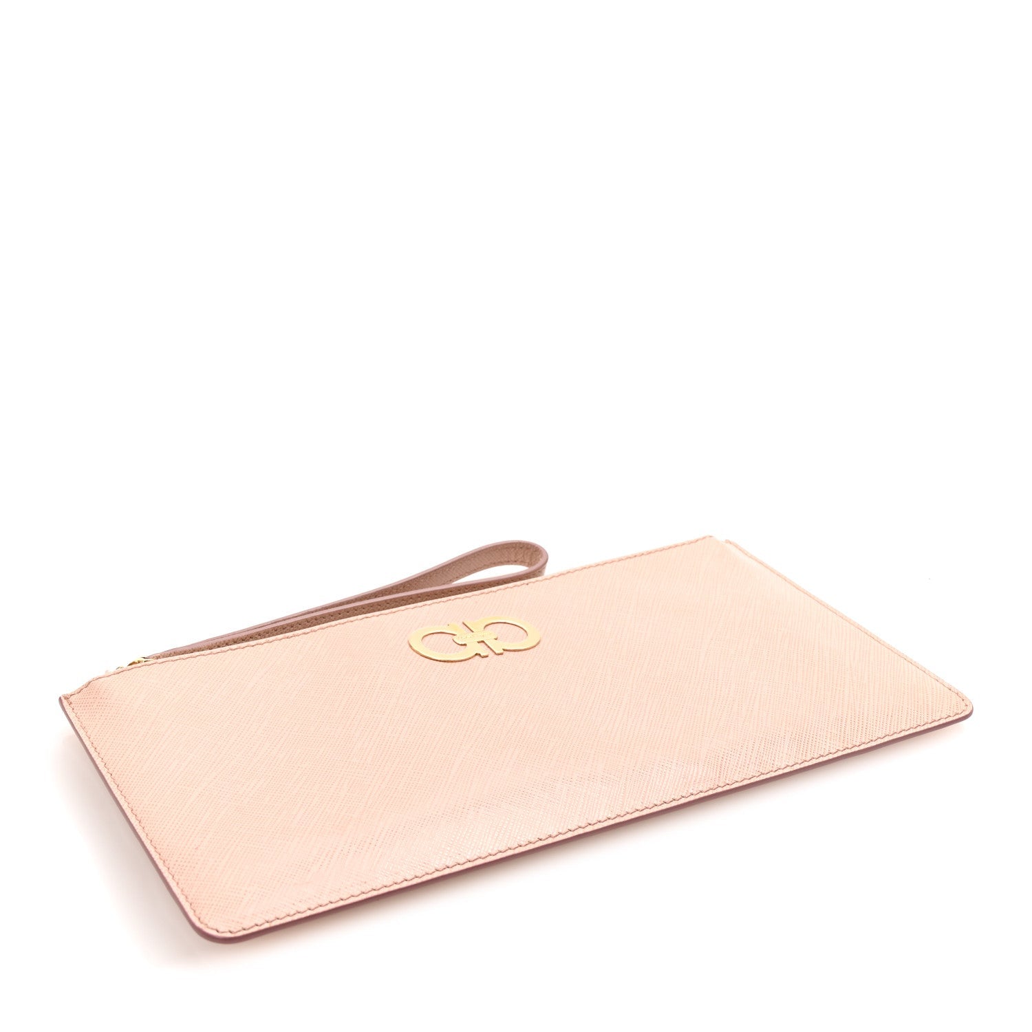 Pebble Calfskin Gancini Zip Wristlet Bonbon