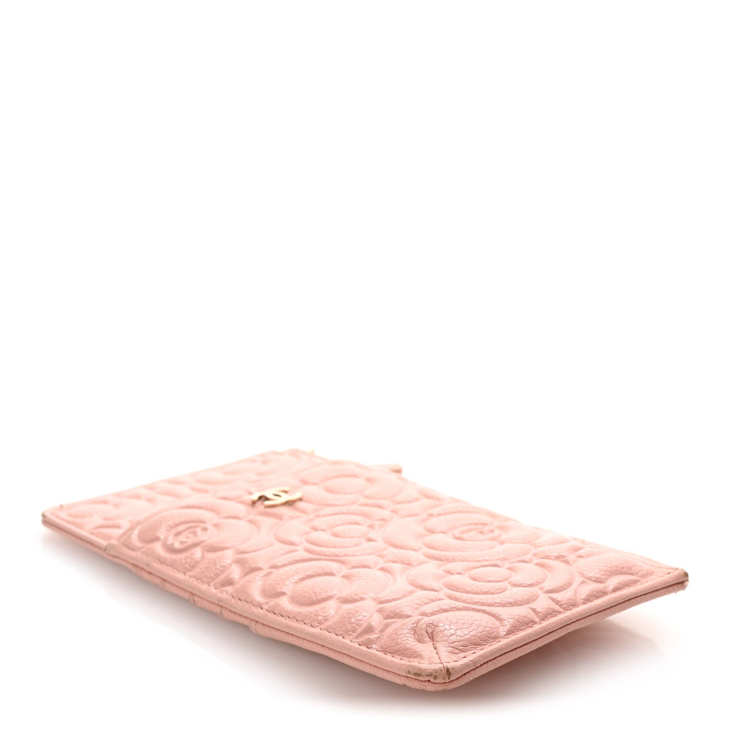 Caviar Camellia Embossed Classic Flat Wallet Pouch Pink