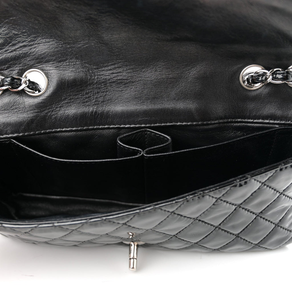 Patent Quilted Medium Single Flap Black