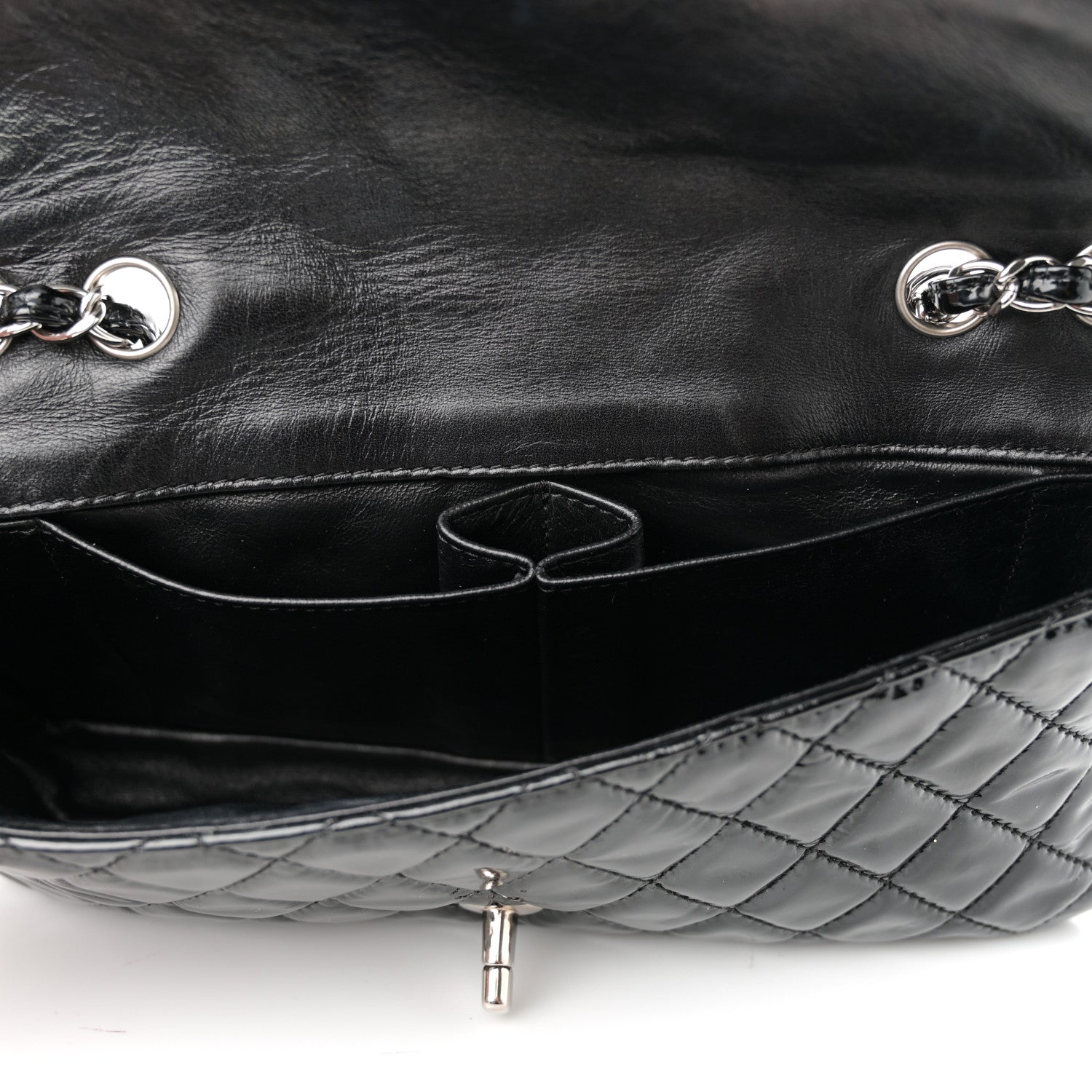 Patent Quilted Medium Single Flap Black
