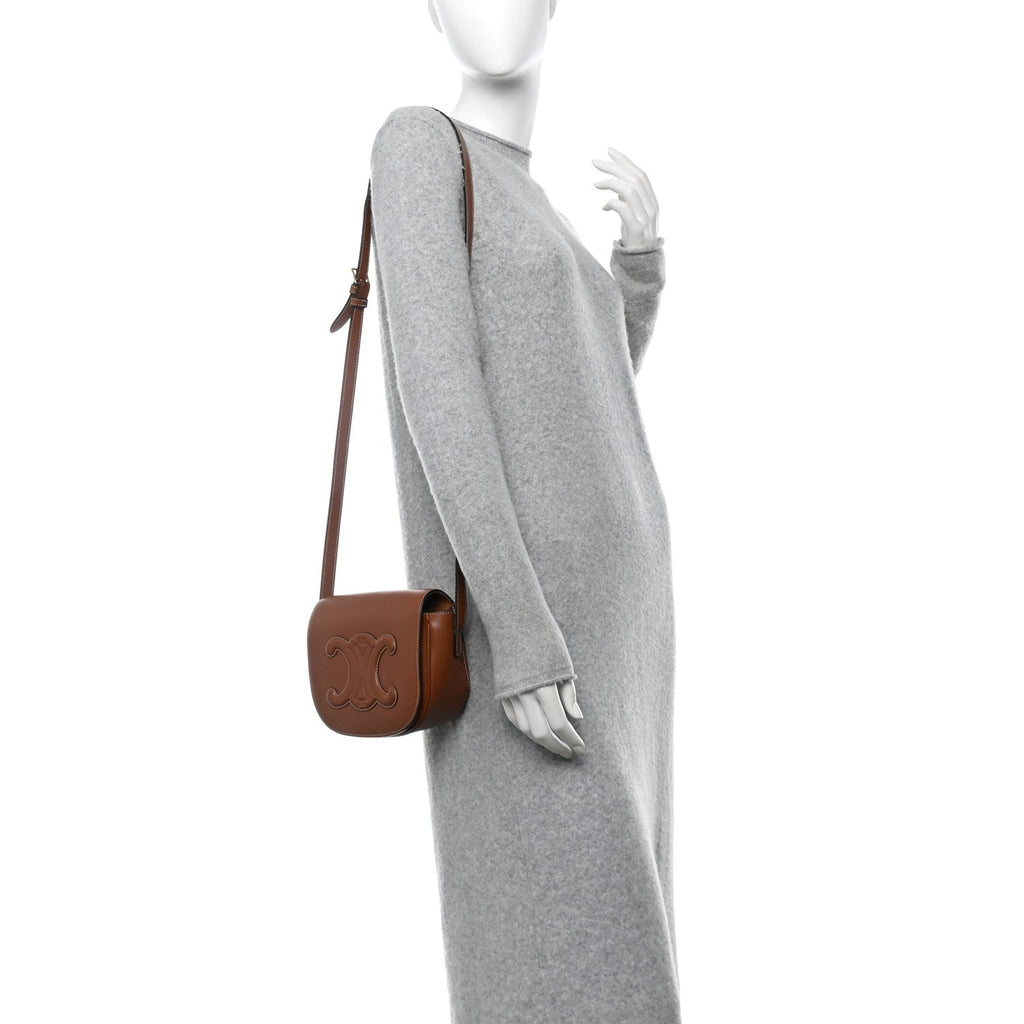 Smooth Calfskin Cuir Triomphe Folco Crossbody Bag Tan