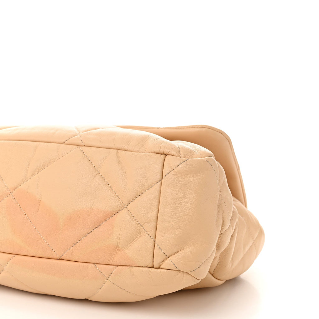 Goatskin Quilted Maxi Chanel 19 Flap Beige
