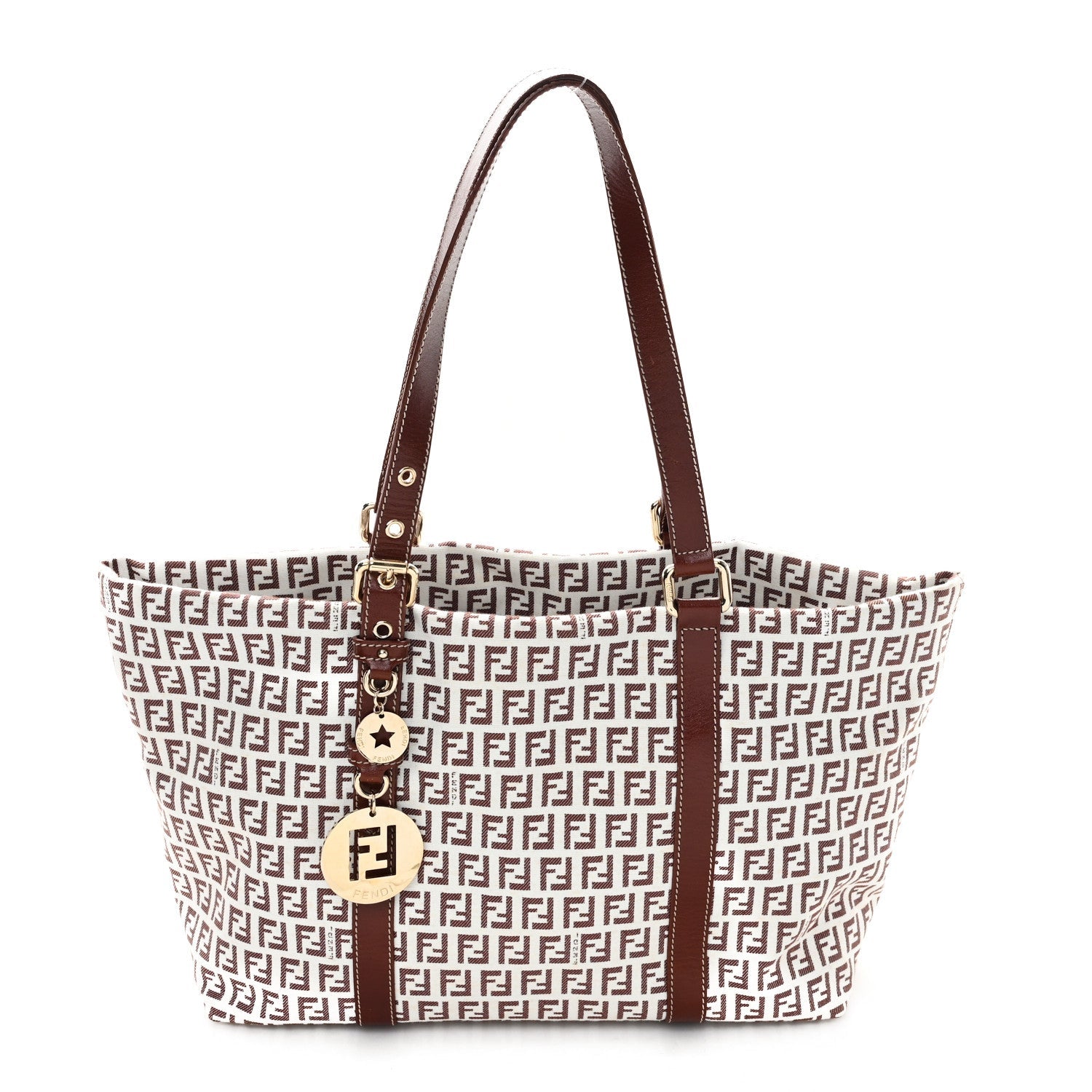 Zucchino Large Charm Shopping Tote White Brown