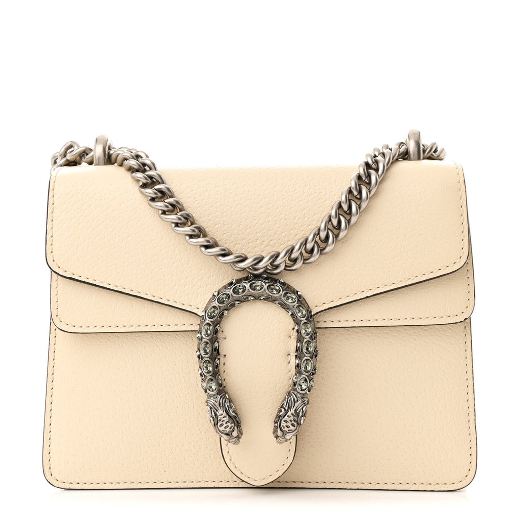 Textured Calfskin Crystal Mini Dionysus Shoulder Bag Mystic White