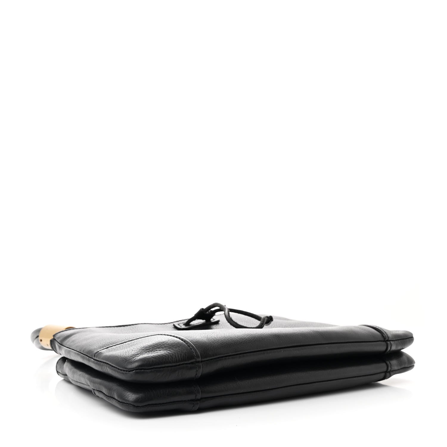 Pebbled Calfskin Drawstring Shoulder Bag Black