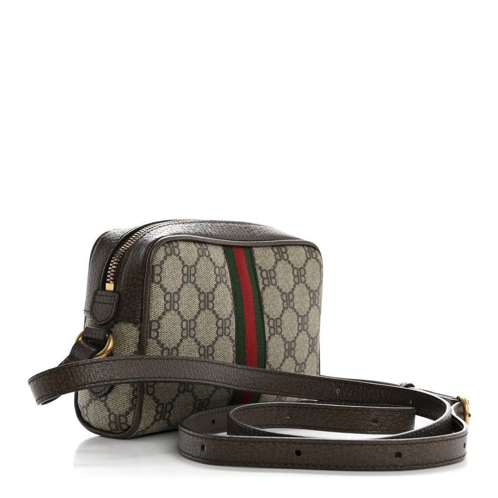 X BALENCIAGA BB Supreme Monogram Web Mini Ophidia Shoulder Bag Beige New Acero