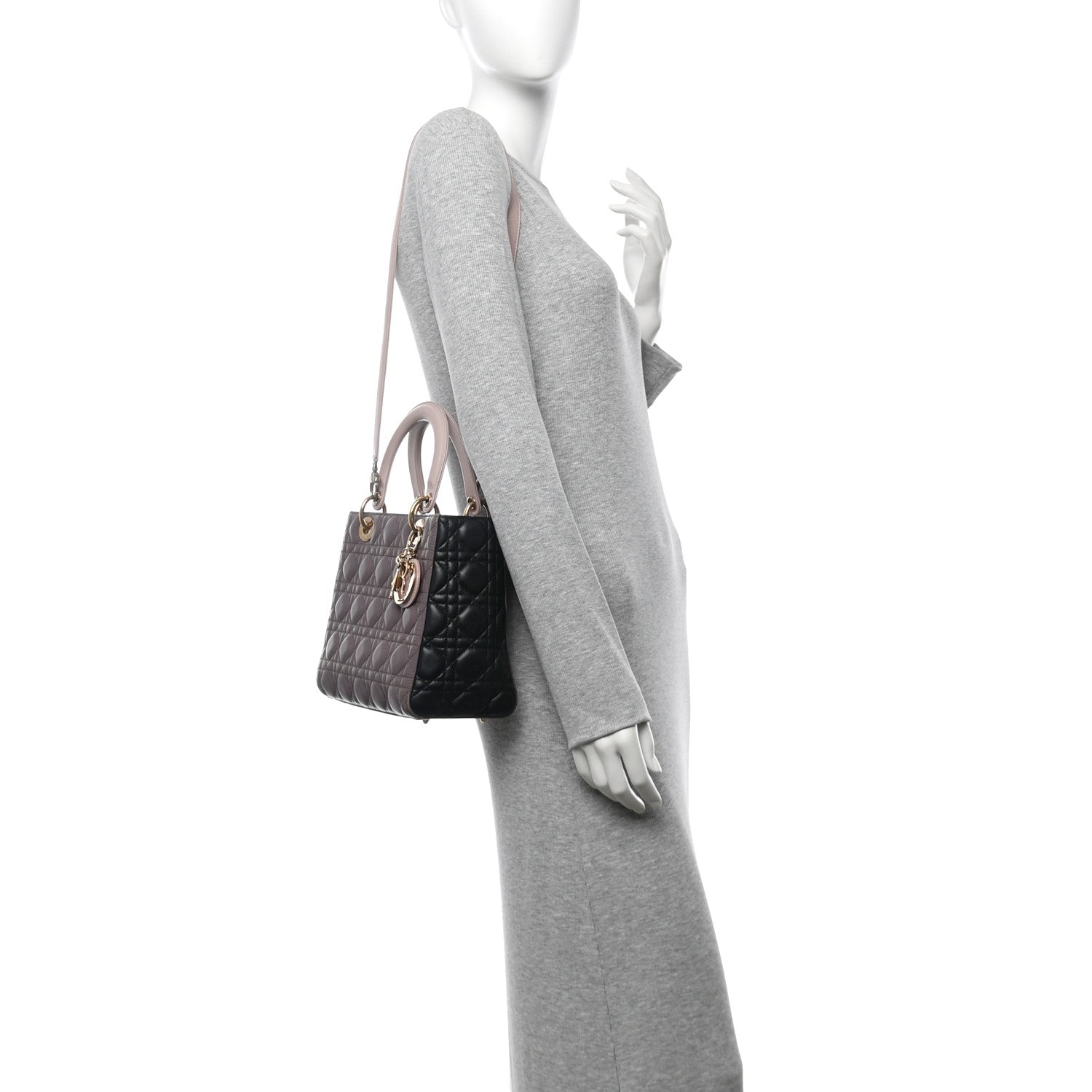 Lambskin Cannage Medium Tri-Color Lady Dior Brown