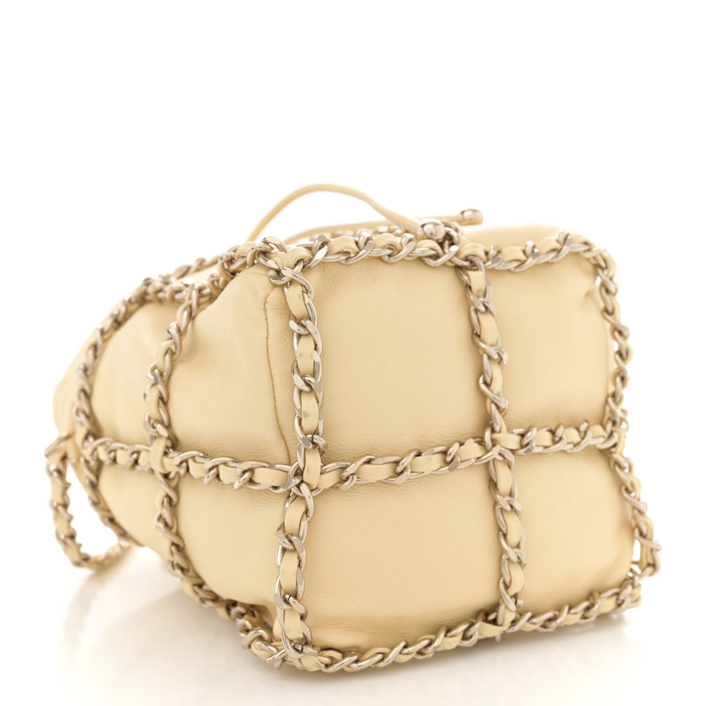 Lambskin Bucket Chain Drawstring Bag Yellow