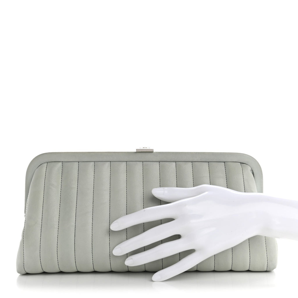 Lambskin Vertical Quilted Mademoiselle Clutch Light Green