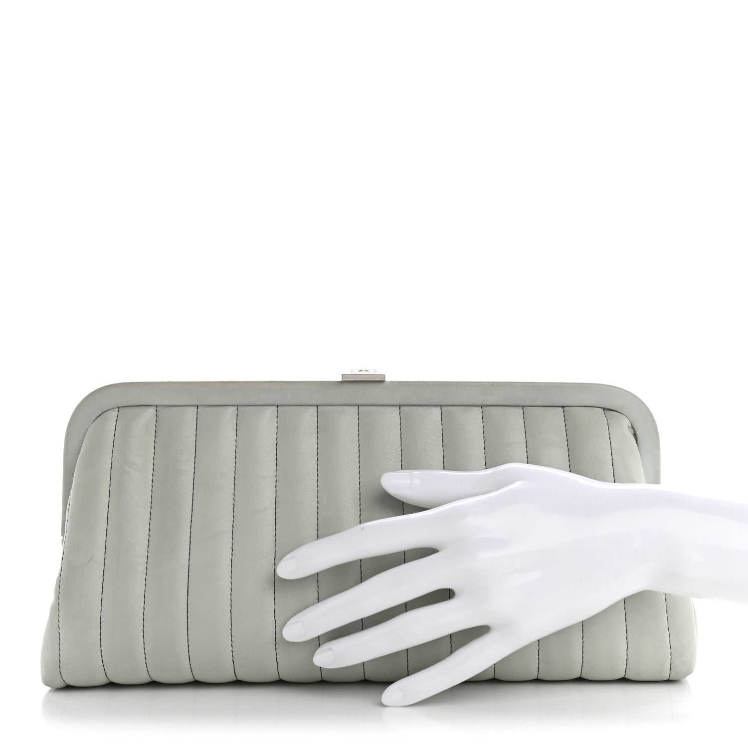 Lambskin Vertical Quilted Mademoiselle Clutch Light Green