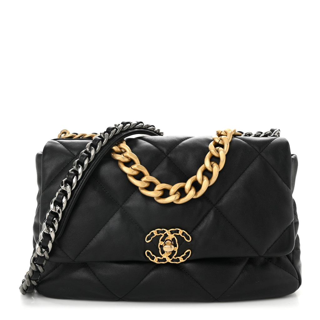 Lambskin Quilted Large Chanel 19 Flap Black