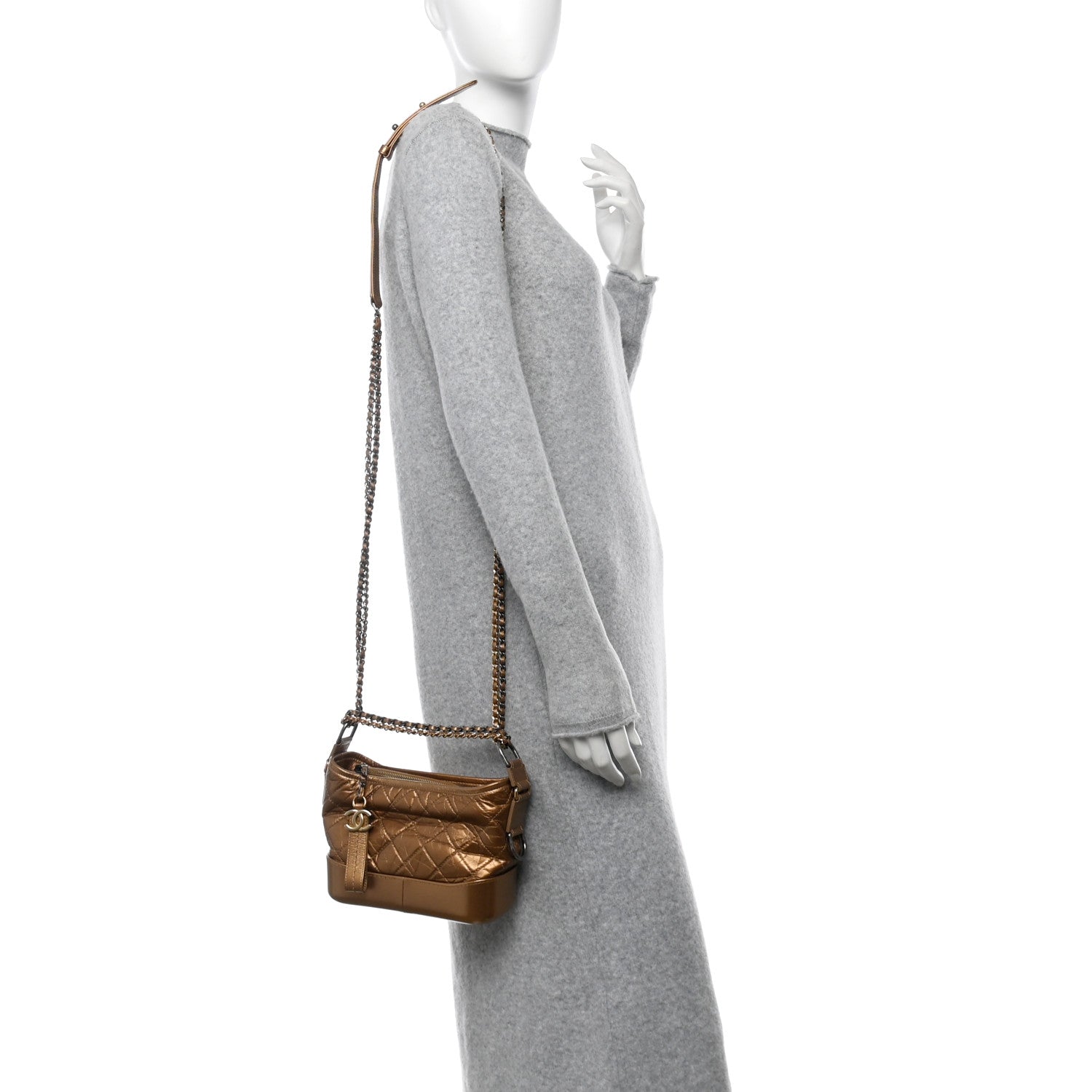 Metallic Aged Calfskin Quilted Small Gabrielle Hobo Bronze