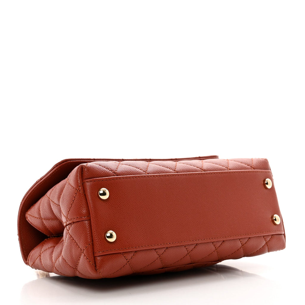 Caviar Quilted Mini Coco Handle Flap Brown