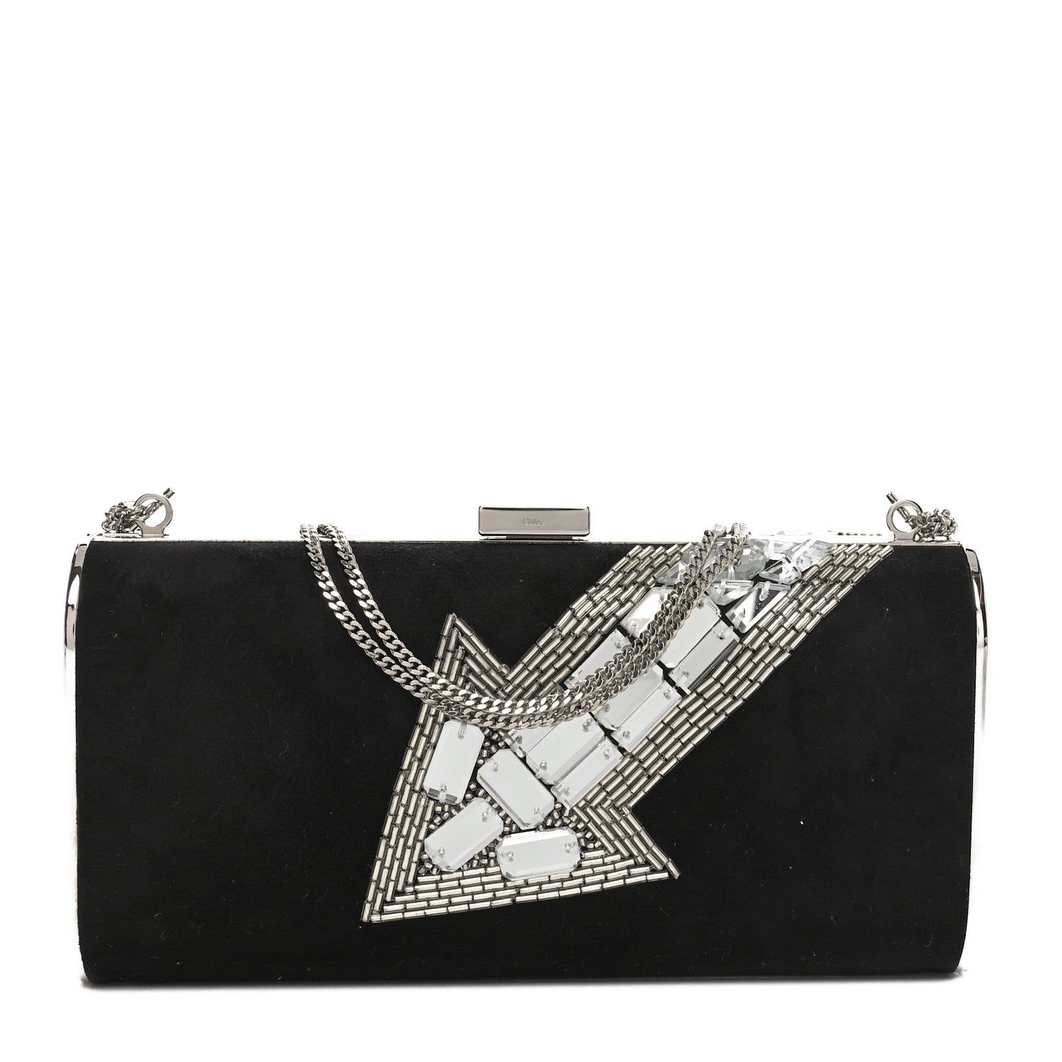 Suede Crystal Beaded Arrow Met Gala Clutch Black
