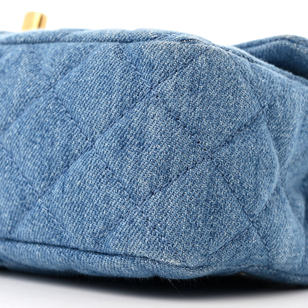 Denim Quilted Mini Pearl Crush Rectangular Flap Blue