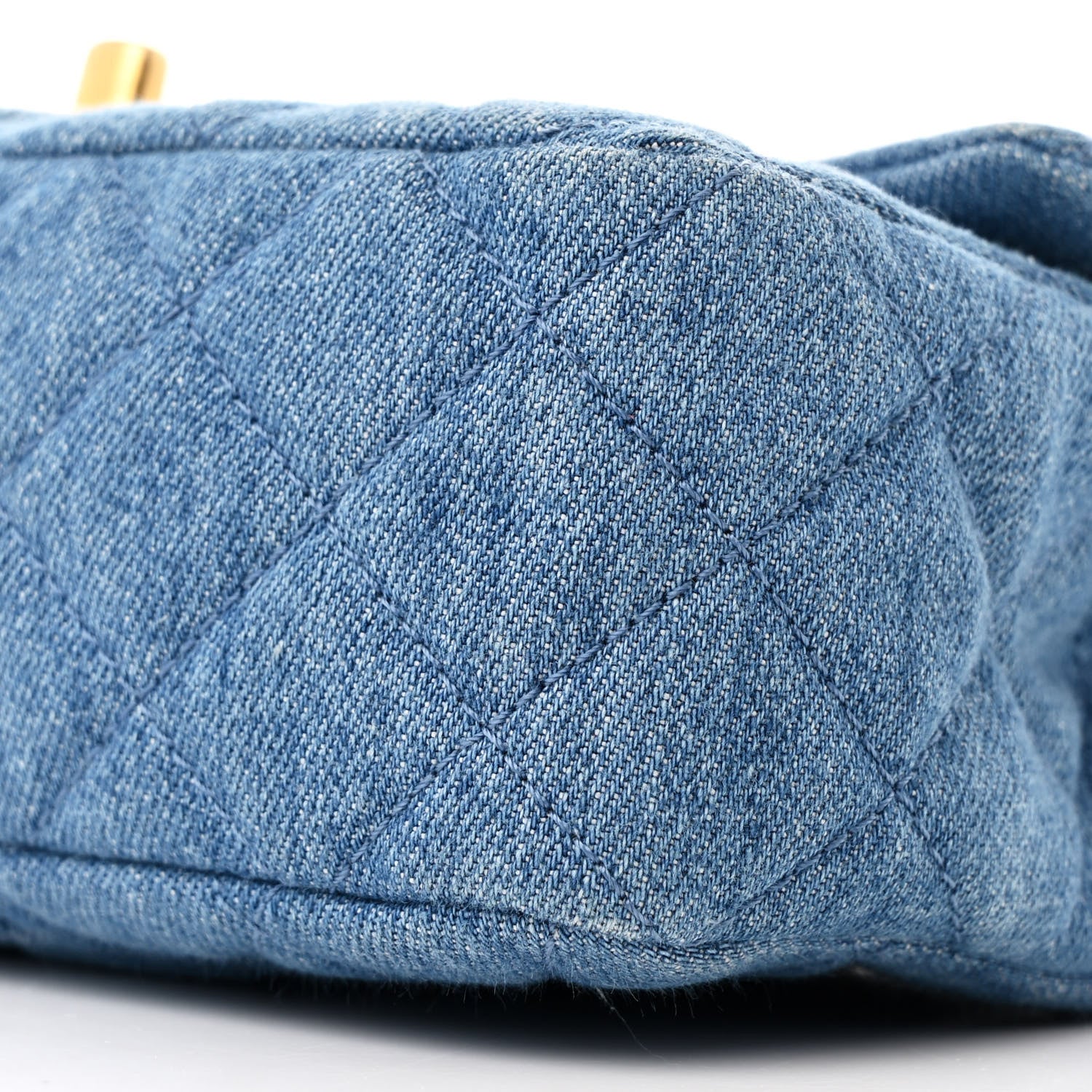 Denim Quilted Mini Pearl Crush Rectangular Flap Blue