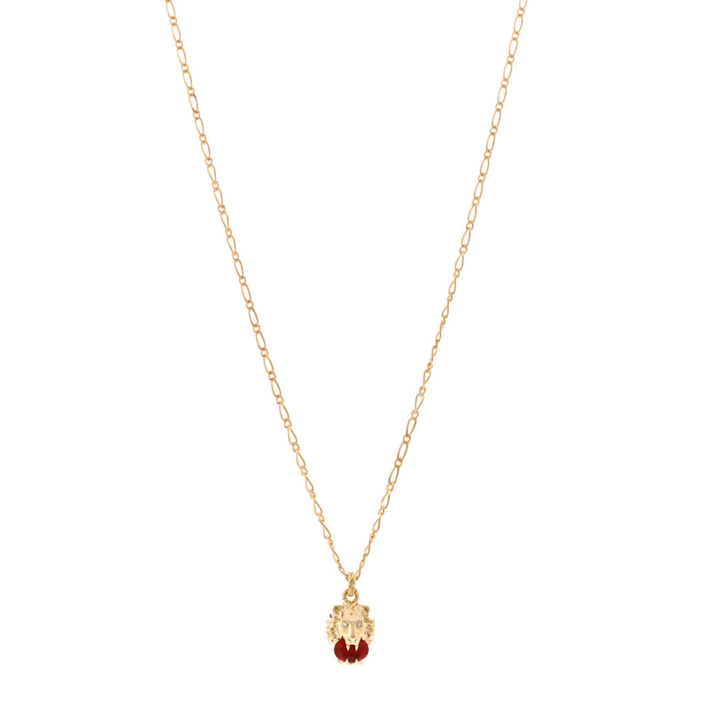 18K Yellow Gold Diamond Fire Opal Lion Head Necklace