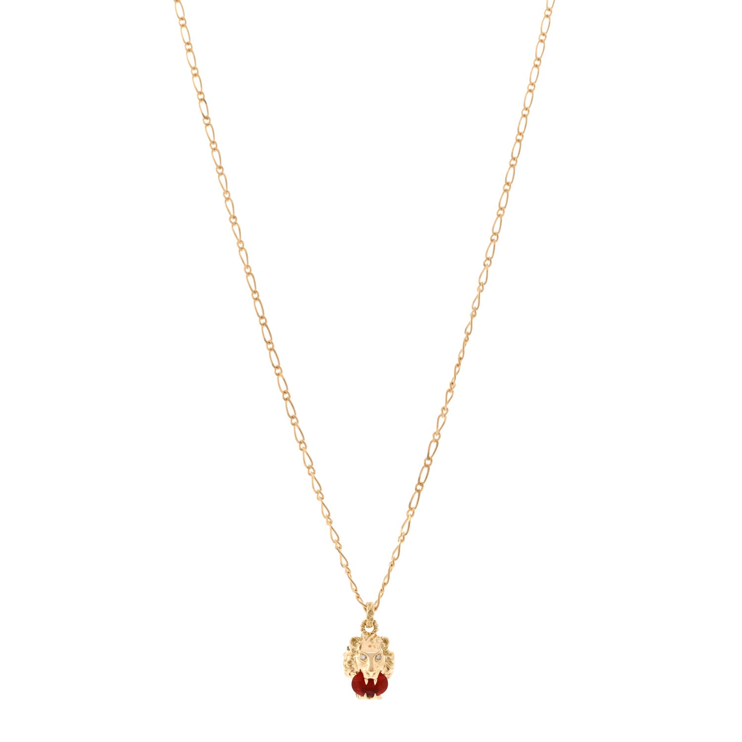 18K Yellow Gold Diamond Fire Opal Lion Head Necklace