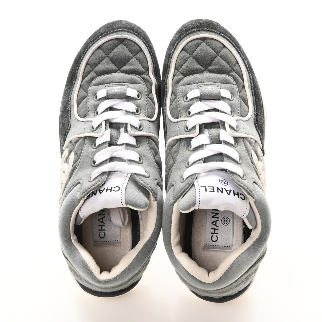 Fabric Suede Calfskin Quilted CC Sneakers 37 Dark Grey
