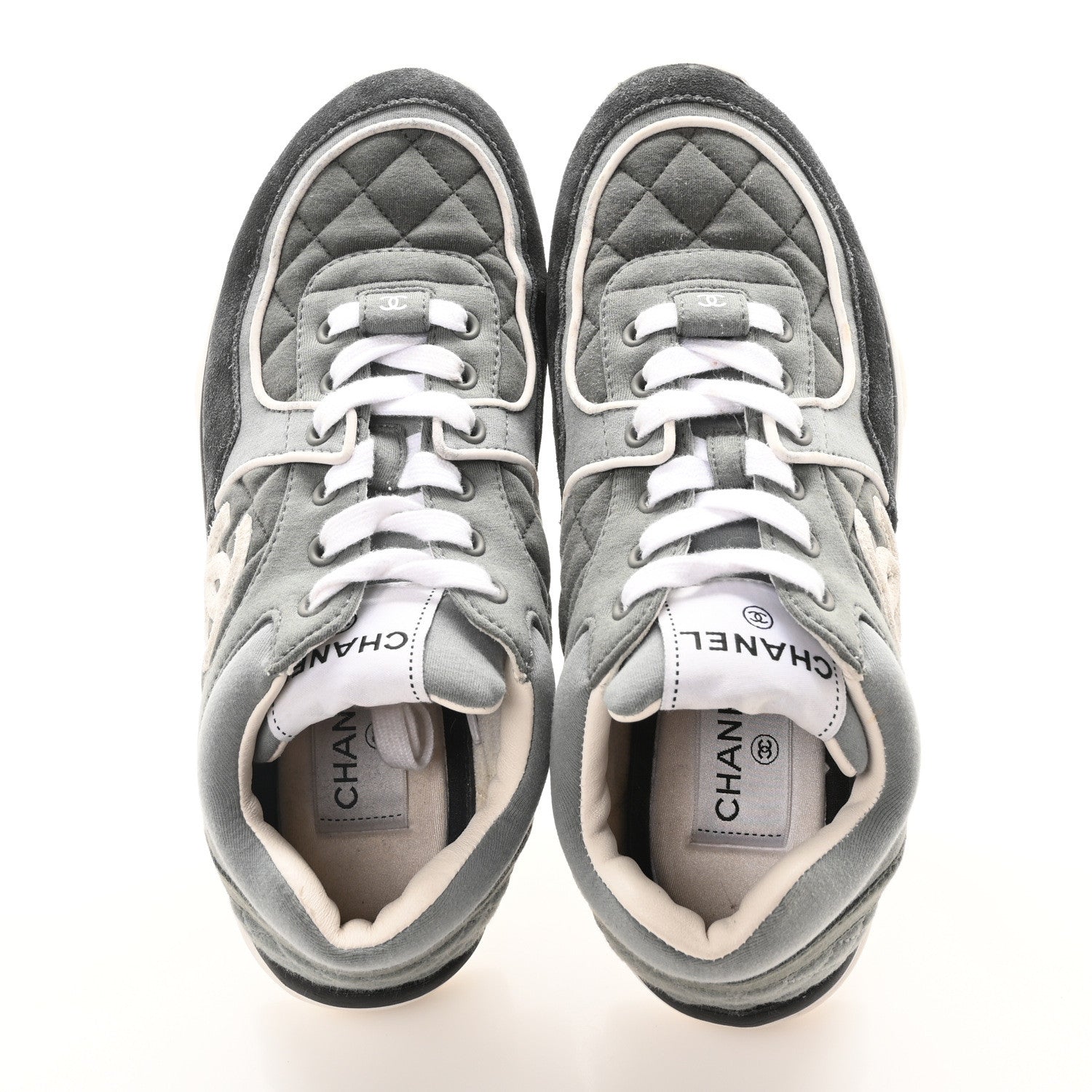 Fabric Suede Calfskin Quilted CC Sneakers 37 Dark Grey