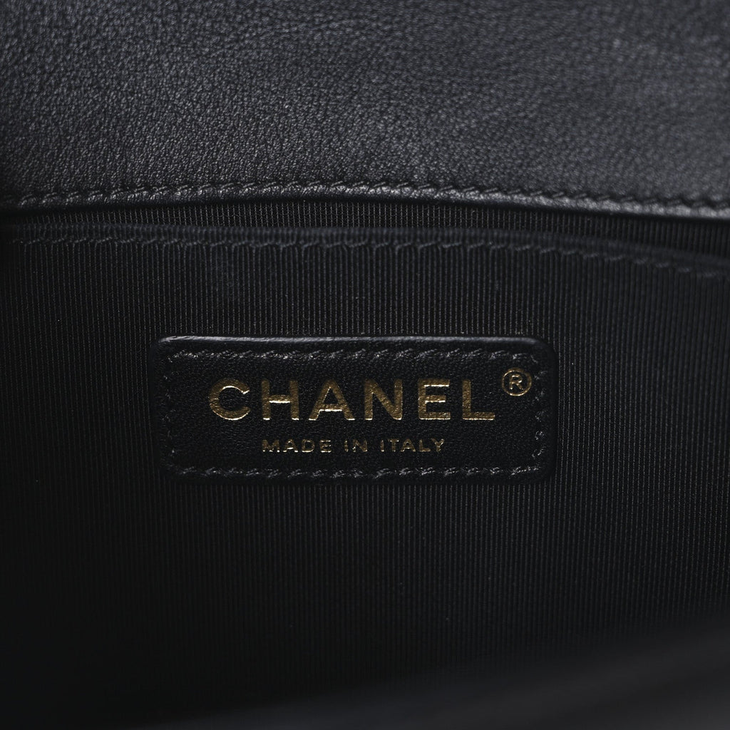 Calfskin Quilted Small Boy Flap Black