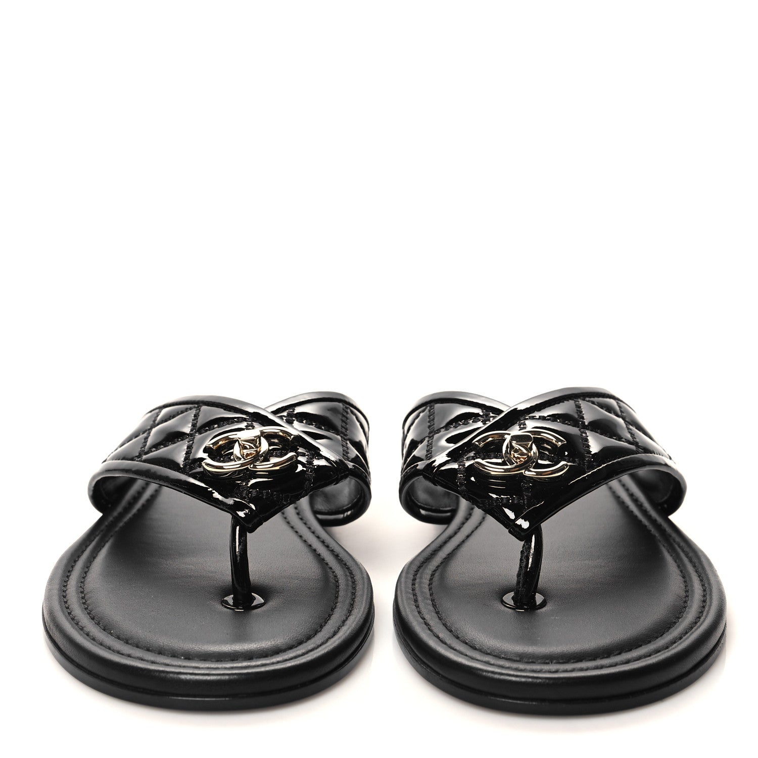 Patent Quilted CC Sandals 36 Black