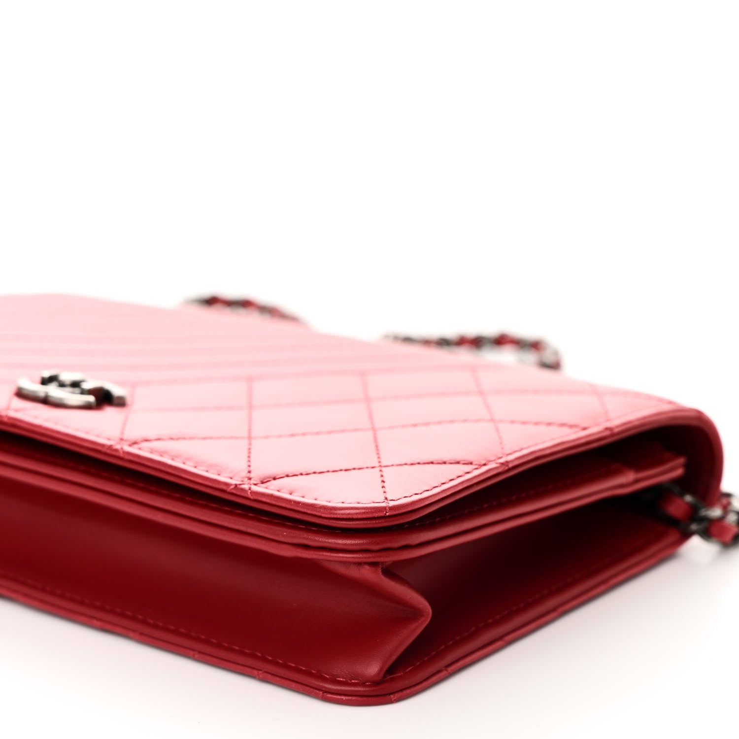 Glazed Calfskin Quilted Coco Boy Wallet On Chain WOC Red
