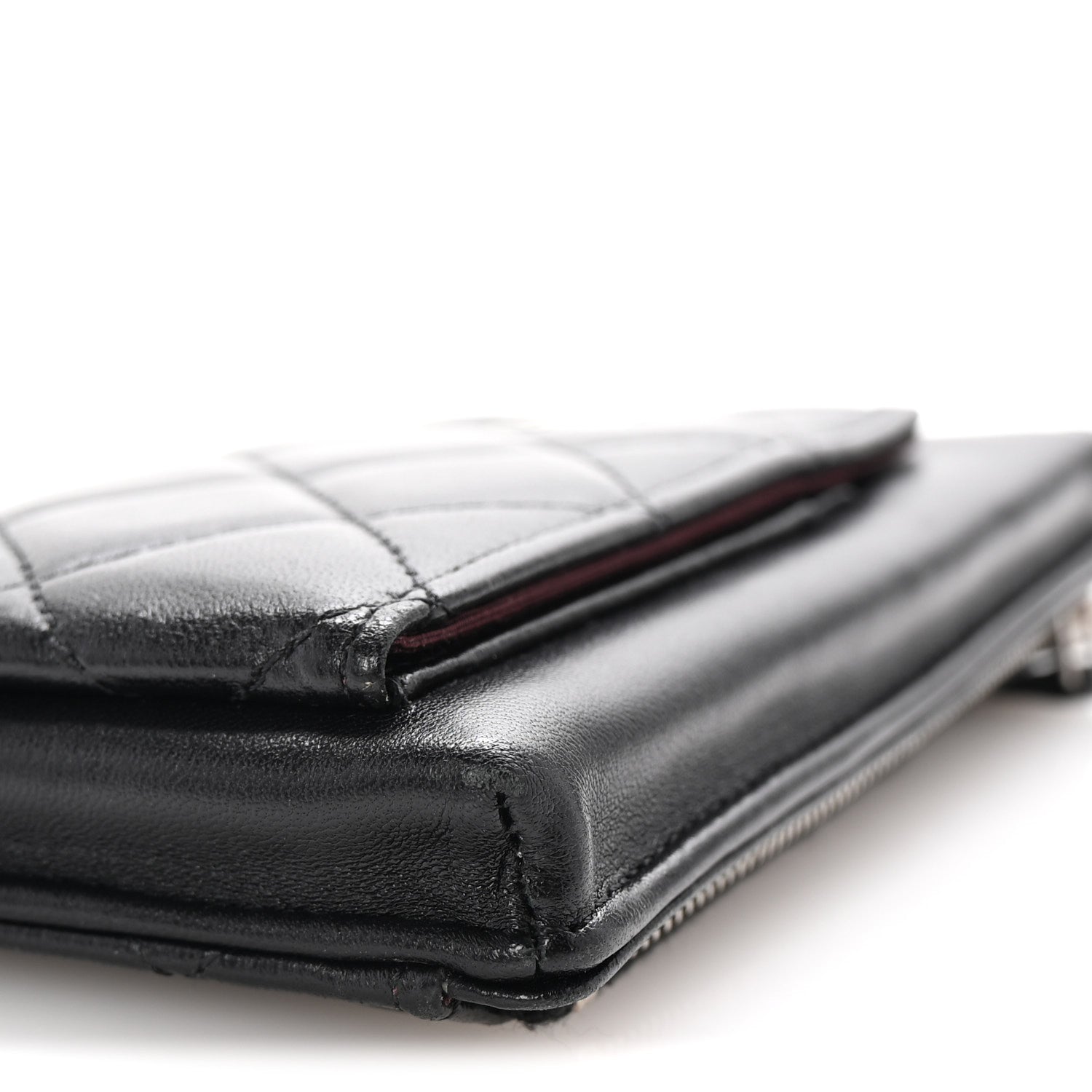 Lambskin Quilted Zip Phone Case Black