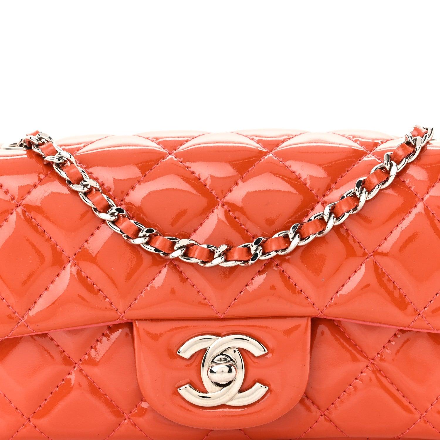 Patent Calfskin Quilted Extra Mini Rectangular Flap Orange
