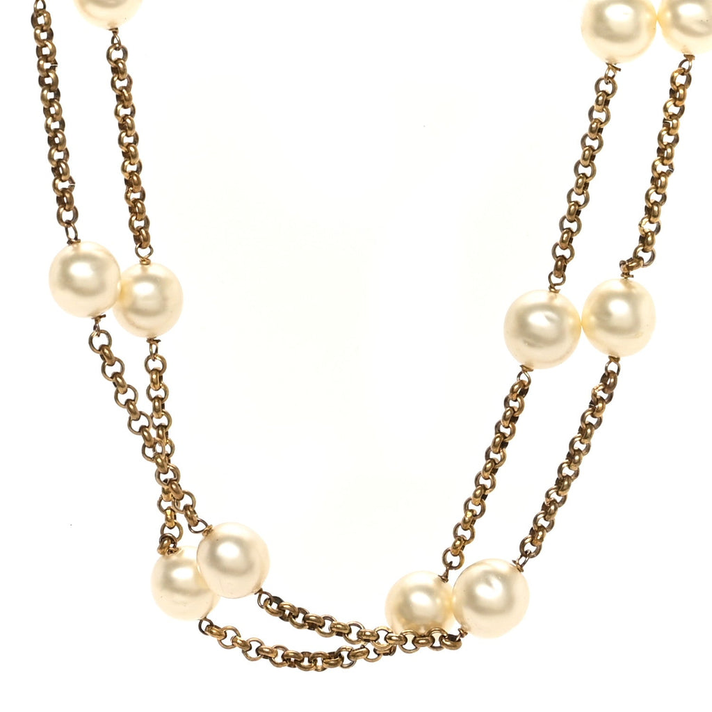 Pearl Chain Long Necklace Gold