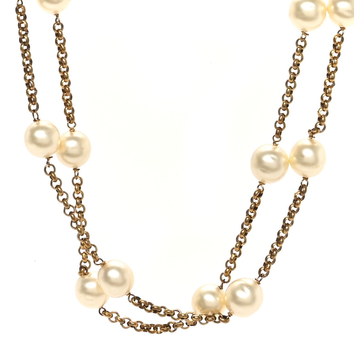 Pearl Chain Long Necklace Gold