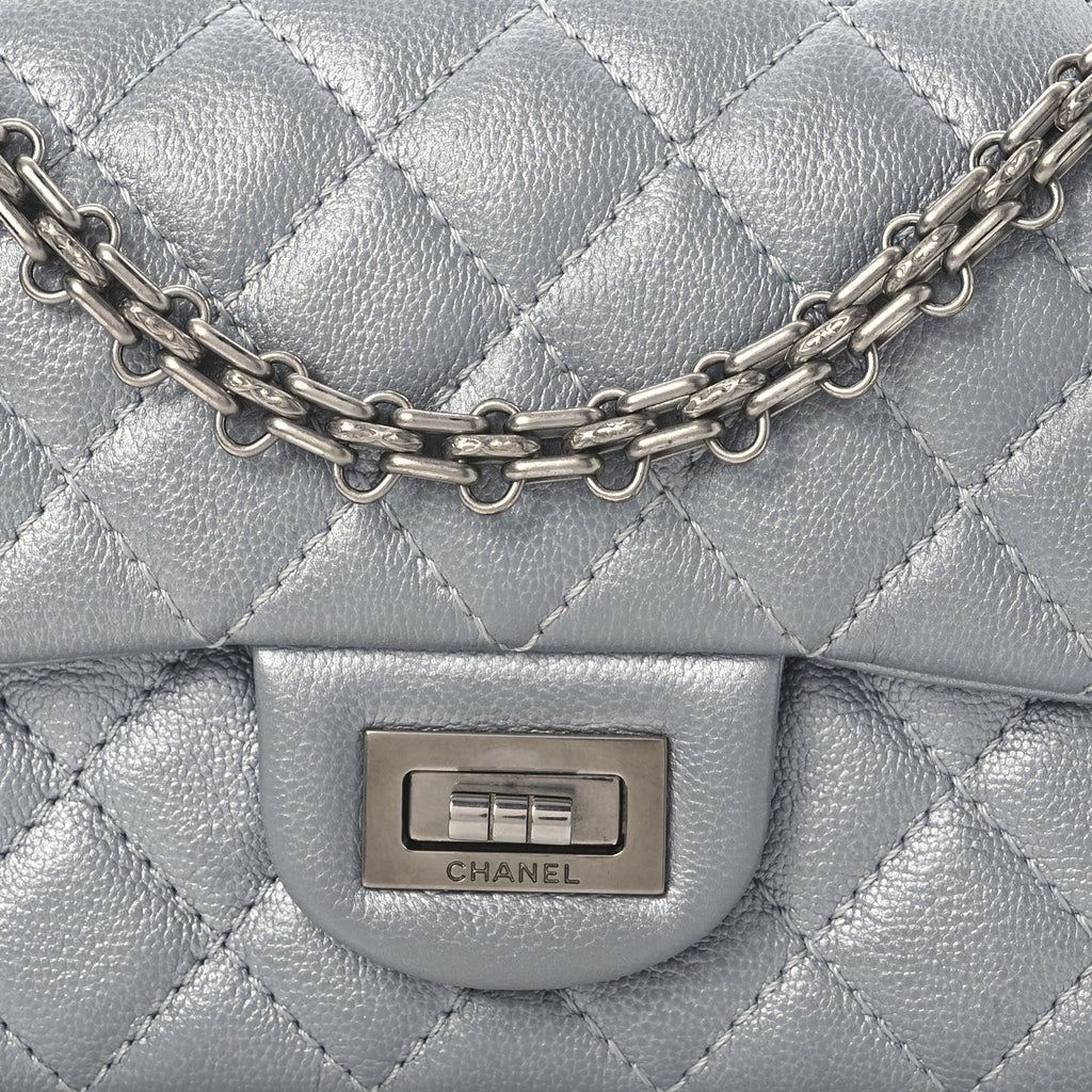 Metallic Grained Calfskin Quilted 2.55 Reissue Mini Flap Silver